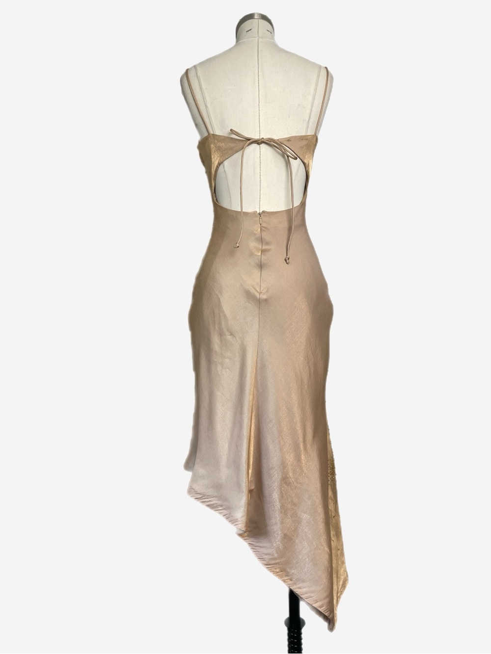 Vintage Y2K Niki Livas Gold sequin beaded open back asymmetric midi dress XS - Picture 8 of 14